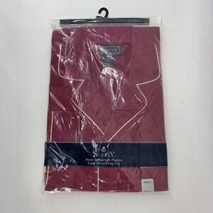 Surrey Mens Broadcloth Pajama Set Long Sleeve Long Leg Burgundy Small NIP